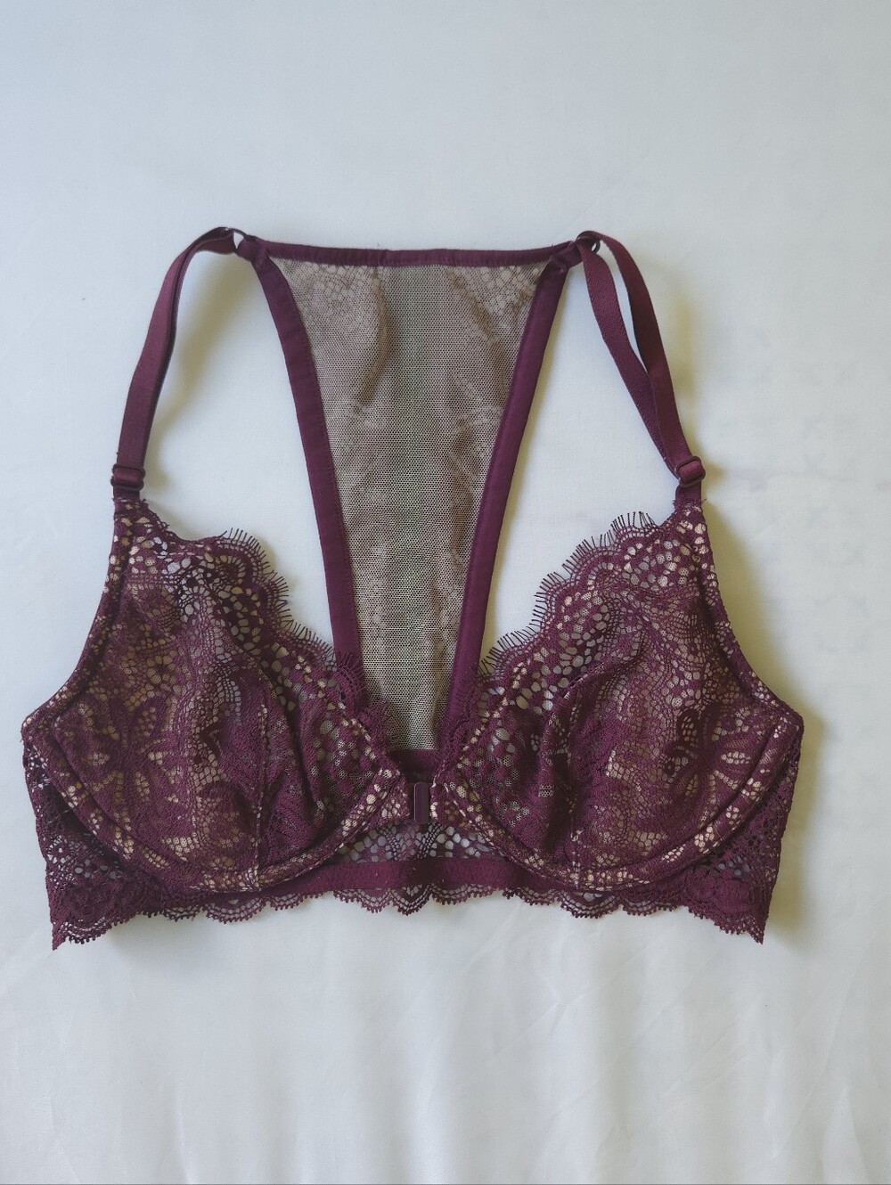 Victoria's Secret Very Sexy Plum Lace Studded Rhinestone Racerback Bra 32C